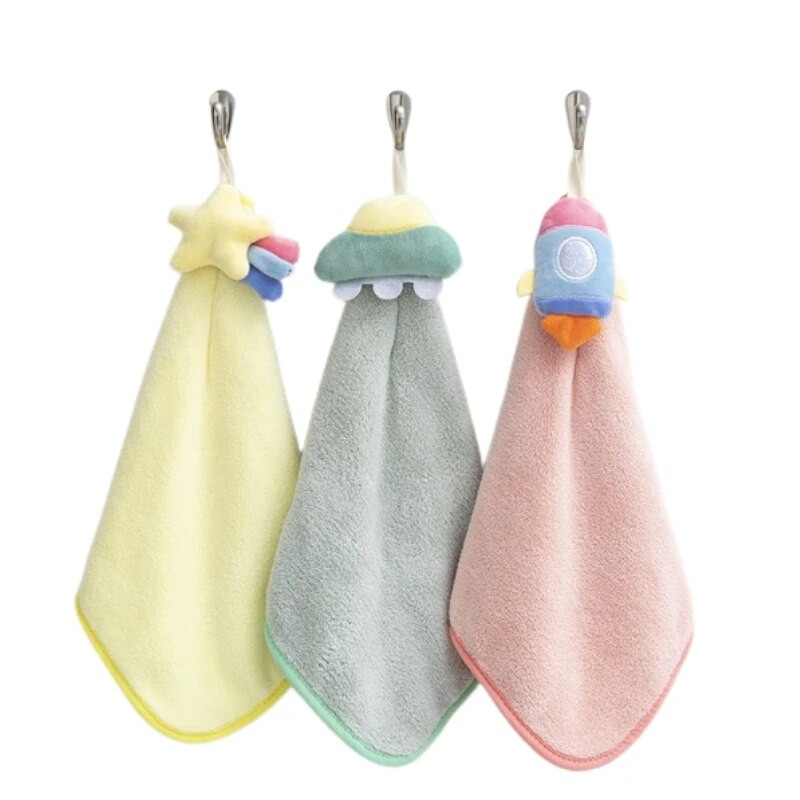 Jauka multfilma 3D lelle UFO roku dvielis koraļļu vilnas pakarināms dvielis, absorbējošs bērnu piekarināms dvielis tīrīšanas auduma lupata bērniem