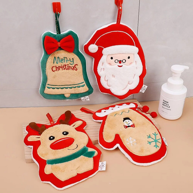 Animacinis filmas Kalėdų Senelis Briedis Minkštas rankšluostis kalėdinis koralinis aksominis rankšluostis vonios kambarys pakabinamas rankšluostis Kalėdų Naujųjų metų dekoracija