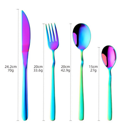 4 gab. Nerūsējošā tērauda galda piederumu komplekts V formas karotes dakšiņas vakariņu nažu komplekts Rainbow trauku komplekts Western galda piederumu ēdināšanas ballīšu serveris