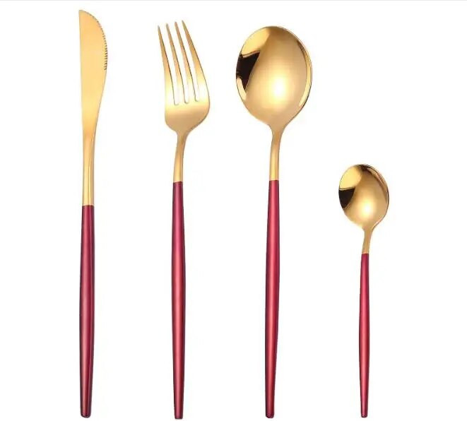 1SET Kelių spalvų stalo įrankių rinkinys Indų rinkinys Juodas stalo įrankių rinkinys Šakutė Peilis Nerūdijančio plieno Sidabrinių indų rinkinys Namų stalo įrankių rinkinys XB 043