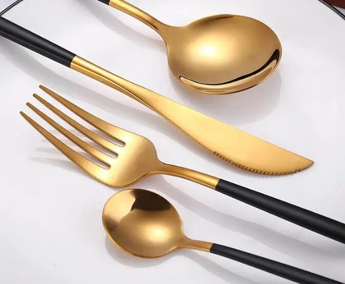 1SET Kelių spalvų stalo įrankių rinkinys Indų rinkinys Juodas stalo įrankių rinkinys Šakutė Peilis Nerūdijančio plieno Sidabrinių indų rinkinys Namų stalo įrankių rinkinys XB 043