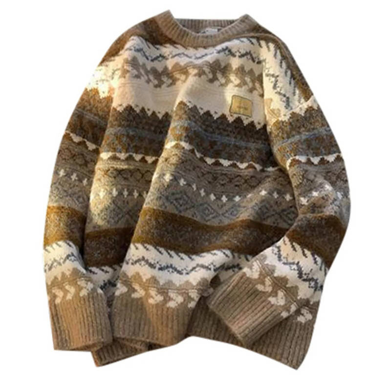 Džemperis vīriešiem Svītrains retro rudens ziemas vintage džemperis ar apaļu kaklu Pulovers Trikotāžas blūze Virsdrēbes Vintage trikotāžas krekls