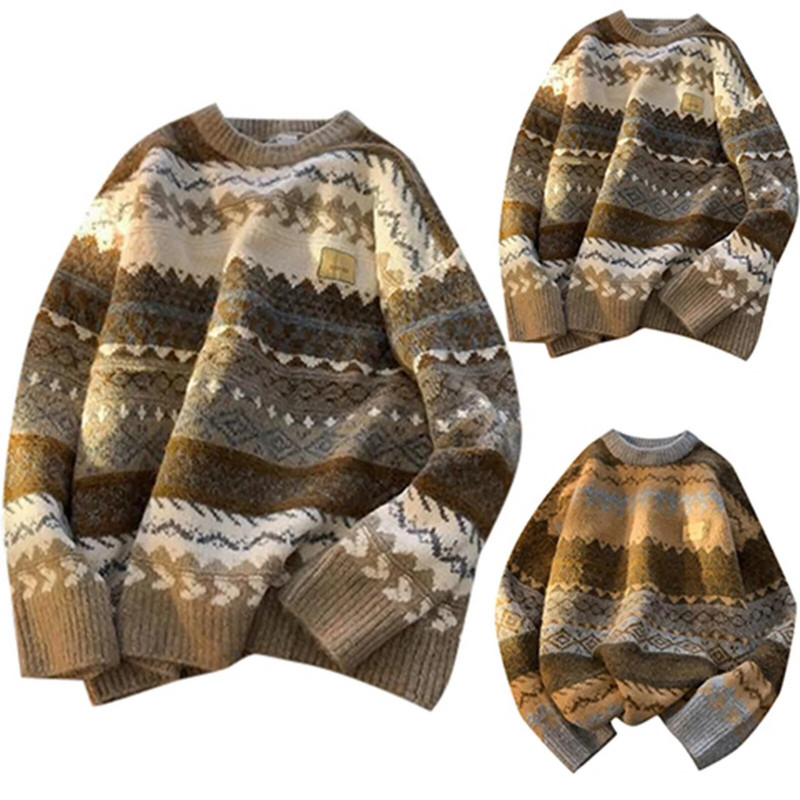 Džemperis vīriešiem Svītrains retro rudens ziemas vintage džemperis ar apaļu kaklu Pulovers Trikotāžas blūze Virsdrēbes Vintage trikotāžas krekls