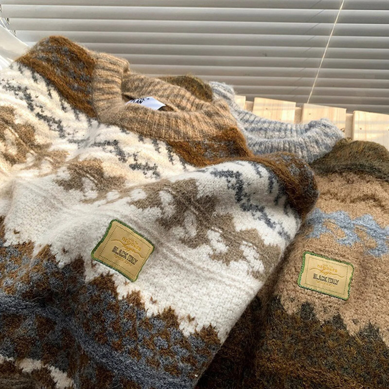 Džemperis vīriešiem Svītrains retro rudens ziemas vintage džemperis ar apaļu kaklu Pulovers Trikotāžas blūze Virsdrēbes Vintage trikotāžas krekls