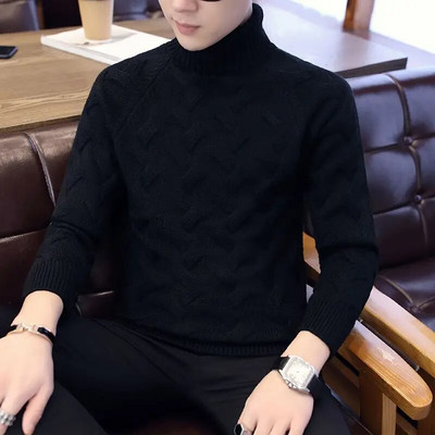 Divatos, egyszínű laza kötött koreai garbós pulóver, férfi ruházat, 2022 ősz, új alkalmi pulóverek, meleg felsők