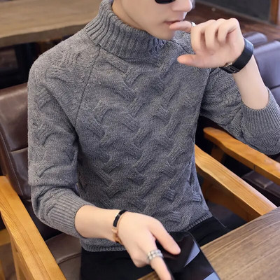 Divatos, egyszínű laza kötött koreai garbós pulóver, férfi ruházat, 2022 ősz, új alkalmi pulóverek, meleg felsők