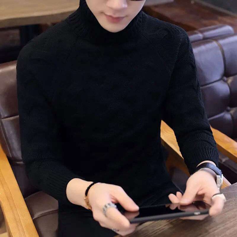 Divatos, egyszínű laza kötött koreai garbós pulóver, férfi ruházat, 2022 ősz, új alkalmi pulóverek, meleg felsők