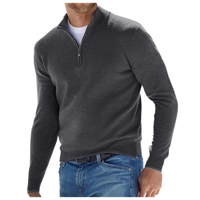 Pulovers Vīriešu Pusrāvējslēdzēja Flīsa Ziemas Mētelis Masīvs Garām Piedurknēm Krekli ar Apkakli Ērts Apģērbs Rudens Biezi Silti Trikotāžas Džemperi