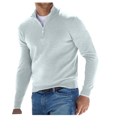 Pulovers Vīriešu Pusrāvējslēdzēja Flīsa Ziemas Mētelis Masīvs Garām Piedurknēm Krekli ar Apkakli Ērts Apģērbs Rudens Biezi Silti Trikotāžas Džemperi