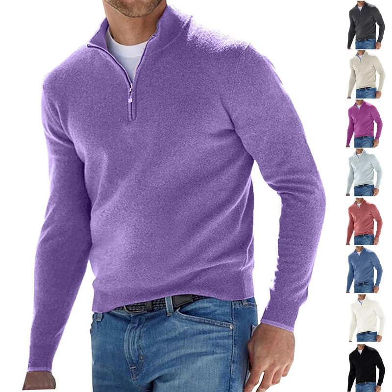 Pulovers Vīriešu Pusrāvējslēdzēja Flīsa Ziemas Mētelis Masīvs Garām Piedurknēm Krekli ar Apkakli Ērts Apģērbs Rudens Biezi Silti Trikotāžas Džemperi