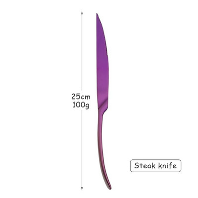 Purpursarkans galda piederumu komplekts 304 Nerūsējošā tērauda trauki ar nazi ar dakšiņu karoti trauki trauku mazgājamajā mašīnā droši sudraba trauki