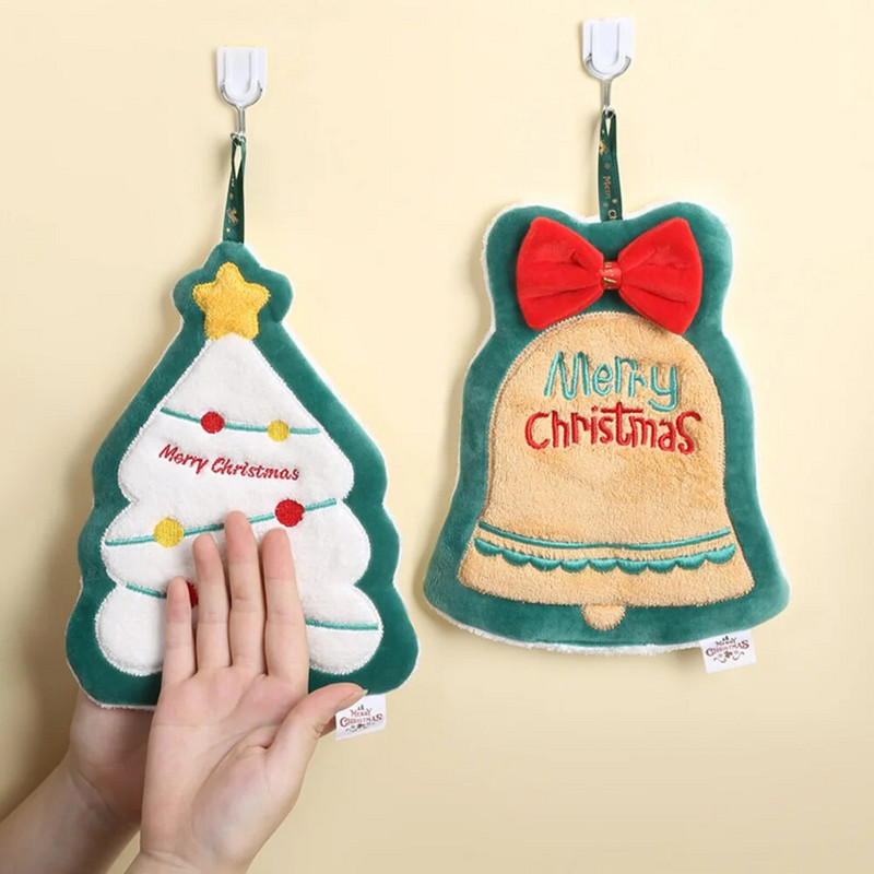 2024. gada jauns Ziemassvētku roku dvielis, ko var pakarināt, koraļļu samta absorbējošs, ātri žūstošs lupatu virtuves vannas istabas ērts kulons roku tīrīšanai