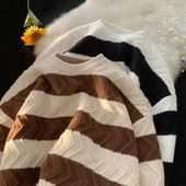 Φθινοπωρινό χειμερινό ανδρικό πουλόβερ Φαρδιά ριγέ πλεκτά νεανικά μπλουζάκια μακρυμάνικα streetwear casual ανδρικά ρούχα πουλόβερ