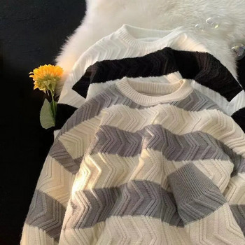 Φθινοπωρινό χειμερινό ανδρικό πουλόβερ Φαρδιά ριγέ πλεκτά νεανικά μπλουζάκια μακρυμάνικα streetwear casual ανδρικά ρούχα πουλόβερ