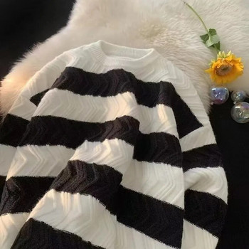 Φθινοπωρινό χειμερινό ανδρικό πουλόβερ Φαρδιά ριγέ πλεκτά νεανικά μπλουζάκια μακρυμάνικα streetwear casual ανδρικά ρούχα πουλόβερ