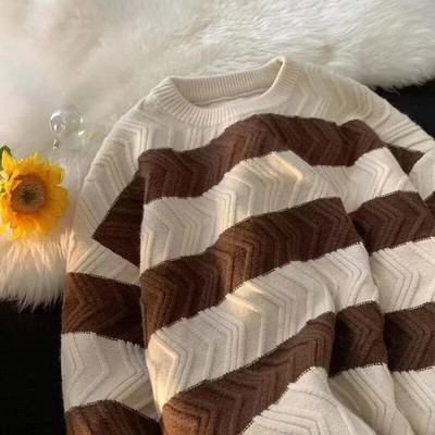 Φθινοπωρινό χειμερινό ανδρικό πουλόβερ Φαρδιά ριγέ πλεκτά νεανικά μπλουζάκια μακρυμάνικα streetwear casual ανδρικά ρούχα πουλόβερ