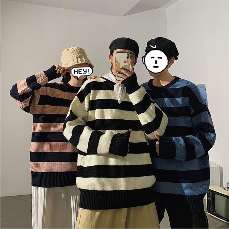 Rudens trikotāžas džemperis vīriešu ziemas ikdienas džemperi Harajuku ielas apģērbs Tate Landon džemperi Zaļi svītrains džemperis sieviešu topi