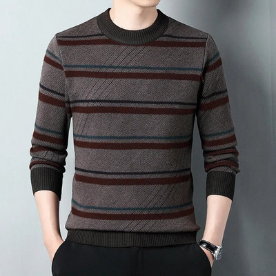 Jauns rudens ziemas dizaineru džemperis svītrains modes grezns trikotāžas apaļš kakla vīriešu silts vilnas džemperis ikdienas vīriešu apģērbs