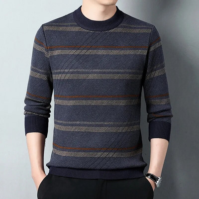 Jauns rudens ziemas dizaineru džemperis svītrains modes grezns trikotāžas apaļš kakla vīriešu silts vilnas džemperis ikdienas vīriešu apģērbs
