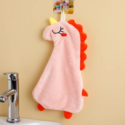 Koraļļu vilnas pakarināms biezs dvielis karikatūra dinozauru dvielis jauks absorbējošs roku dvieļi tīrīšanas auduma lupatas kabatlakats