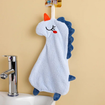 Koraļļu vilnas pakarināms biezs dvielis karikatūra dinozauru dvielis jauks absorbējošs roku dvieļi tīrīšanas auduma lupatas kabatlakats