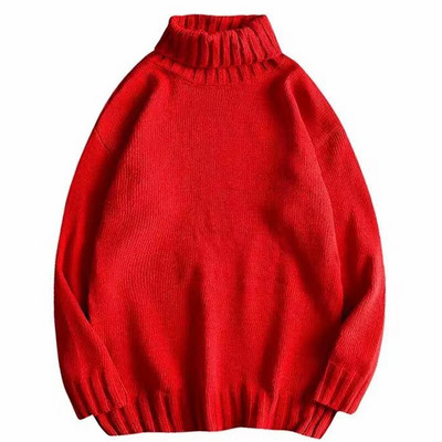 Vienkrāsains džemperis ar apkakli, 2023. gada ziemas vilnas adīti džemperi Korejas stila brīvi džemperi Lielizmēra vīriešu apģērbi Harajuku trikotāžas