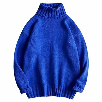 Vienkrāsains džemperis ar apkakli, 2023. gada ziemas vilnas adīti džemperi Korejas stila brīvi džemperi Lielizmēra vīriešu apģērbi Harajuku trikotāžas