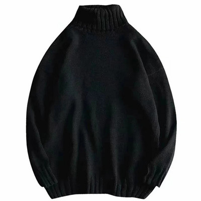 Vienkrāsains džemperis ar apkakli, 2023. gada ziemas vilnas adīti džemperi Korejas stila brīvi džemperi Lielizmēra vīriešu apģērbi Harajuku trikotāžas