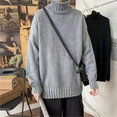 Vienkrāsains džemperis ar apkakli, 2023. gada ziemas vilnas adīti džemperi Korejas stila brīvi džemperi Lielizmēra vīriešu apģērbi Harajuku trikotāžas