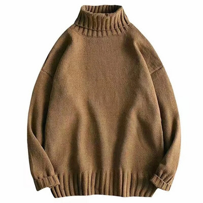 Vienkrāsains džemperis ar apkakli, 2023. gada ziemas vilnas adīti džemperi Korejas stila brīvi džemperi Lielizmēra vīriešu apģērbi Harajuku trikotāžas