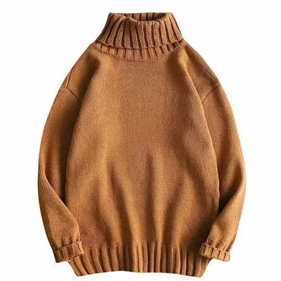 Vienkrāsains džemperis ar apkakli, 2023. gada ziemas vilnas adīti džemperi Korejas stila brīvi džemperi Lielizmēra vīriešu apģērbi Harajuku trikotāžas