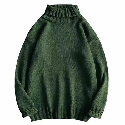 Vienkrāsains džemperis ar apkakli, 2023. gada ziemas vilnas adīti džemperi Korejas stila brīvi džemperi Lielizmēra vīriešu apģērbi Harajuku trikotāžas
