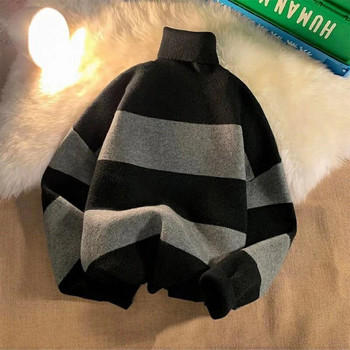 Φθινοπωρινό χειμερινό ριγέ ανδρικό πουλόβερ με μακρυμάνικο ζιβάγκο