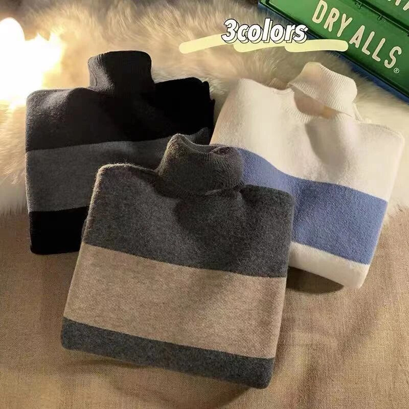 Rudens žiema dryžuotas vyriškas megztinis ilgomis rankovėmis, studentų korėjiečių mados laisvalaikio Harajuku per didelis storas megztinis