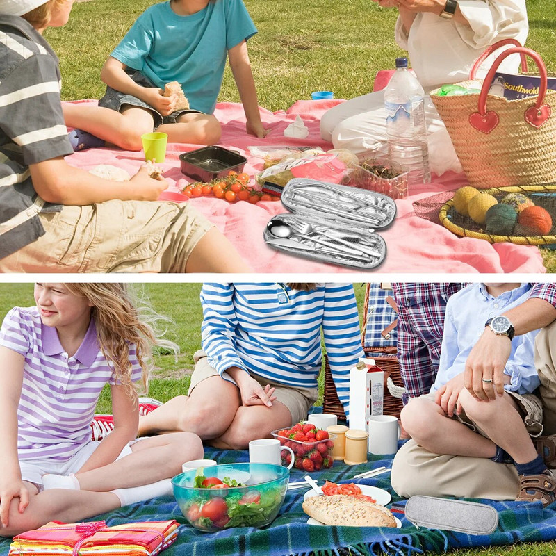 Összecsukható étkészlet 304 rozsdamentes acél koreai kés villa kanál pálcika szalma hordozható étkészlet utazási pálcika