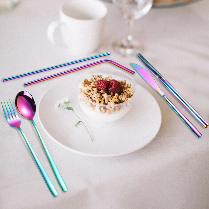 Összecsukható étkészlet 304 rozsdamentes acél koreai kés villa kanál pálcika szalma hordozható étkészlet utazási pálcika