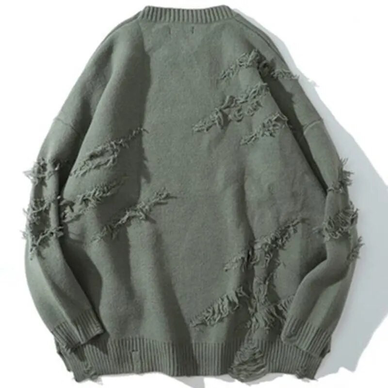 Vintage džemperis Hip Hop Harajuku vīriešu apģērbi Ielu apģērbi Puloveri Lielizmēra džemperis tīras krāsas caurumu vilnas trikotāžas topi