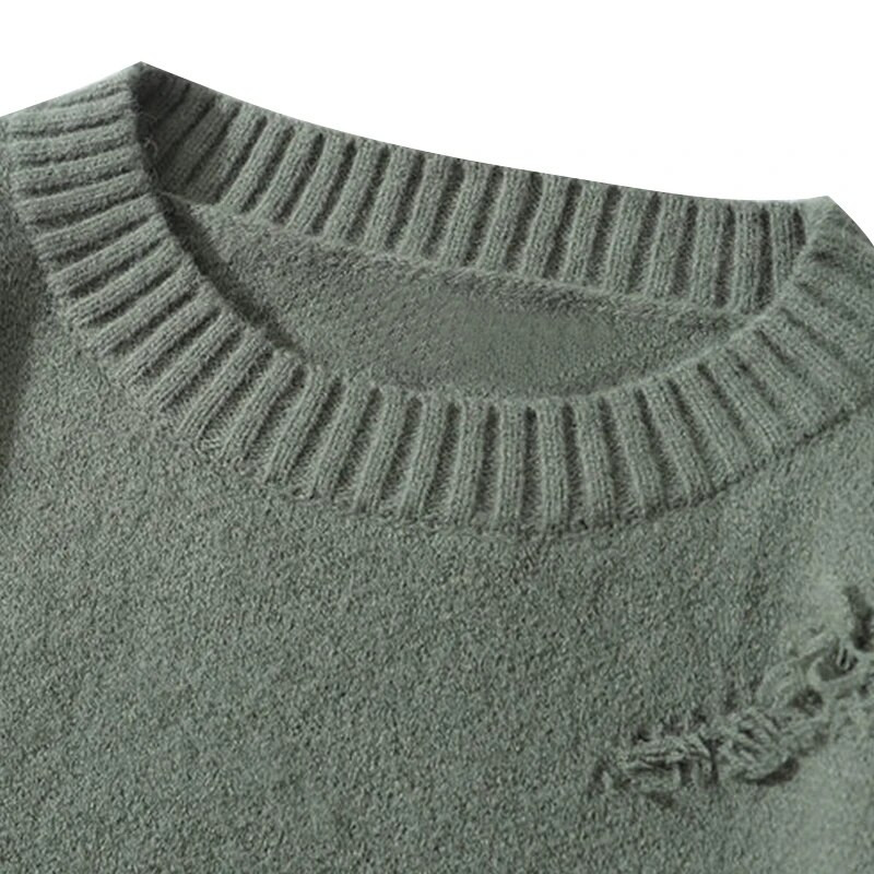 Vintage džemperis Hip Hop Harajuku vīriešu apģērbi Ielu apģērbi Puloveri Lielizmēra džemperis tīras krāsas caurumu vilnas trikotāžas topi