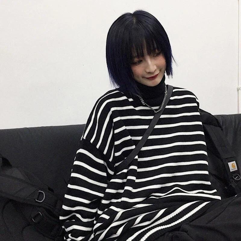 Rudens ziemas džemperis ar garām piedurknēm vīriešu džemperis ar garām piedurknēm korejiešu modes Harajuku lielizmēra pulovera apģērbs ar svītrām