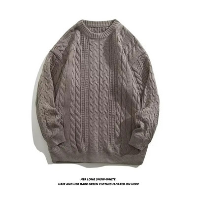 Vintage vienkrāsains vīriešu džemperis Pavasara korejiešu ikdienišķs pelēks džemperis Sieviešu adījums džemperis ar O kakla izgriezumu Lieli modes vīriešu apģērbi