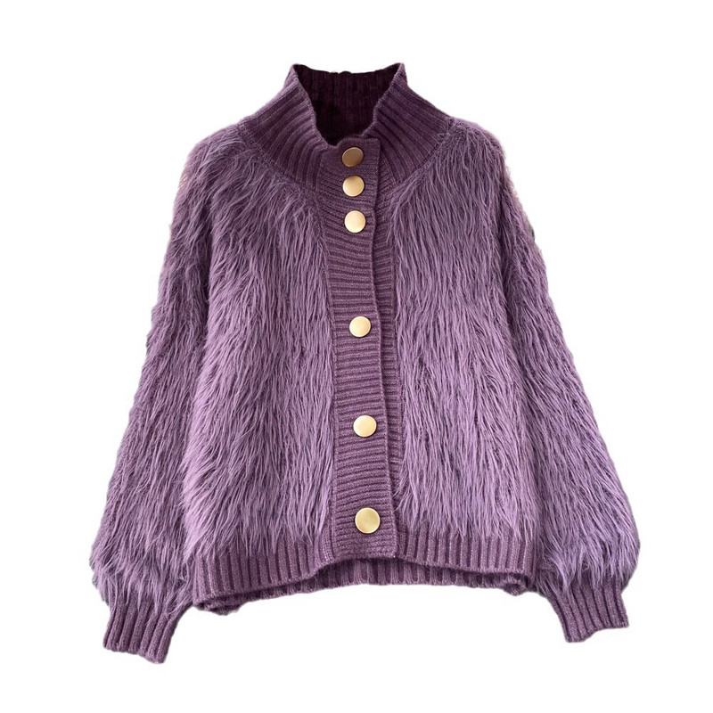 Imitacija audinės megztinis, madinga stovima apykakle, laisva viršutinė moteriška 2023 m. rudens/žiemos korėjietiška minkšta, patogi megztinė, vientisas paltas