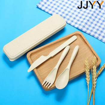 JJYY 1 комплект (3 бр.) Творчески преносим комплект прибори за хранене с калъф Нож Вилица Комплект лъжици Ученици Училище Офис Домашен Консумативи за пътуване