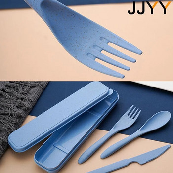 JJYY 1 комплект (3 бр.) Творчески преносим комплект прибори за хранене с калъф Нож Вилица Комплект лъжици Ученици Училище Офис Домашен Консумативи за пътуване