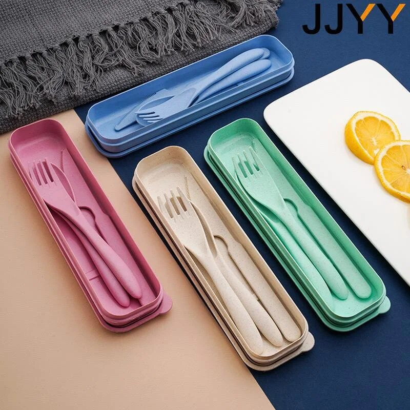 JJYY 1 komplekts (3 gab.) Radošs pārnēsājams galda piederumu komplekts ar futrāli Nazis Dakšas karotes komplekts Skolēniem Skolas biroja mājas ceļojumu piederumi