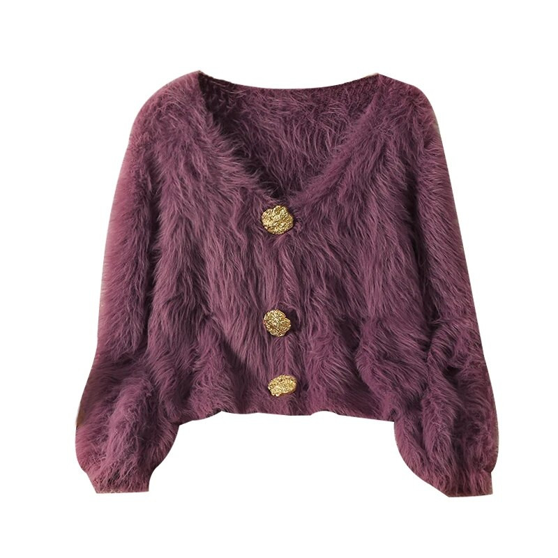 Vienkrāsains plīša jakas džemperis 2023. gada rudens/ziemas, jauns V veida kakla izgriezuma mētelis ar garām piedurknēm, sieviešu modes brīvs, mīksts, komfortabls trikotāžas tops