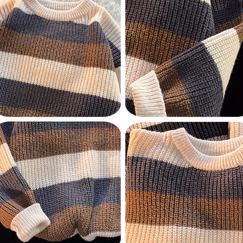 Džemperis Puloveri Vīriešu Svītrains dizains O veida kakla Modes Ins Ikdienas Adīšana Mīksta Vispārpiemērots Brīvs Korejiešu Stils Ikdienišķs Pavasaris Jauni Tīņi