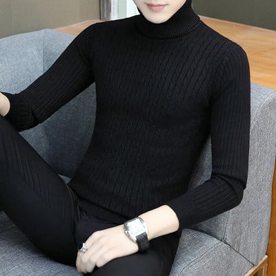 Žieminiai megztiniai su kaklo apykakle vyrams, ploni, šilti megztiniai Nauji vyriški vienspalviai kasdieniai megztiniai megztiniai, 5XL dydis