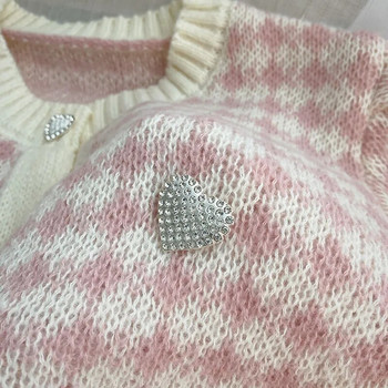 Γυναικείο χρωματιστό πουλόβερ με λαιμόκοψη Love Single Breasted μακρυμάνικο Φθινόπωρο Χειμώνας 2022 Κορεάτικη μόδα Ζακέτα
