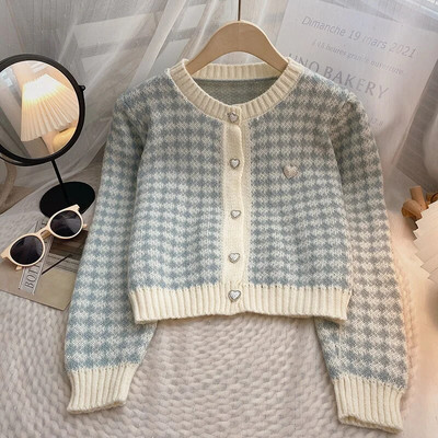 Sieviešu krāsains džemperis ar O kakla izgriezumu Mīlestība ar vienrindu ar garām piedurknēm rudens ziema 2022 Korejas modes jaka tops