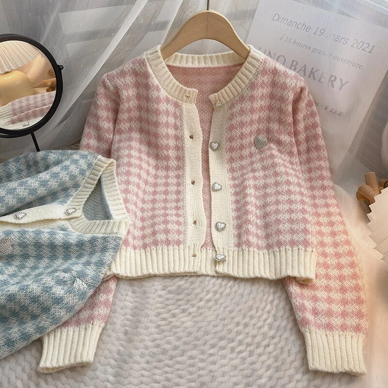 Sieviešu krāsains džemperis ar O kakla izgriezumu Mīlestība ar vienrindu ar garām piedurknēm rudens ziema 2022 Korejas modes jaka tops